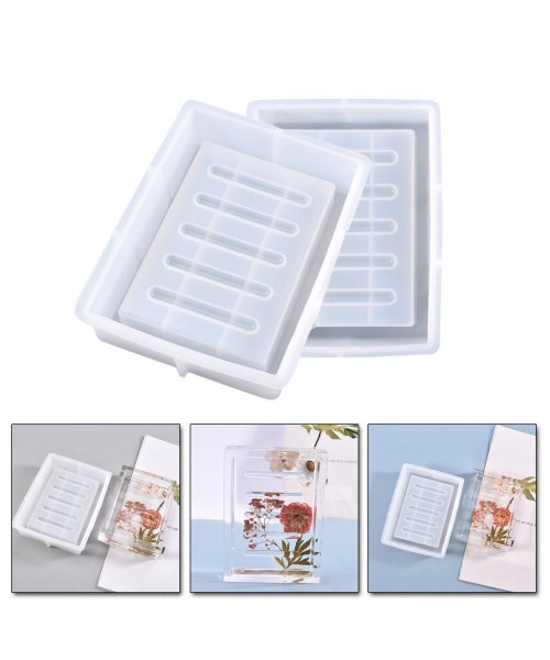 Epoksi Sabunluk Kalıbı Oluklu Dikdörtgen Sabunluk Kalıbı Taş Tozu Silikon 12x9cm