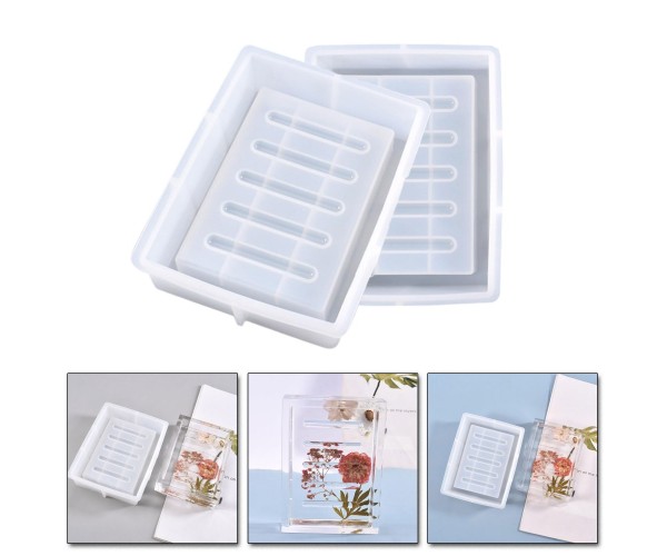 Epoksi Sabunluk Kalıbı Oluklu Dikdörtgen Sabunluk Kalıbı Taş Tozu Silikon 12x9cm