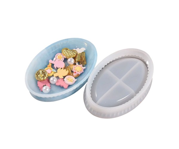 Epoksi Sabunluk Kalıbı Oval Sabunluk Kalıbı Taş Tozu Kalıbı 15.6x10.4x3.3cm