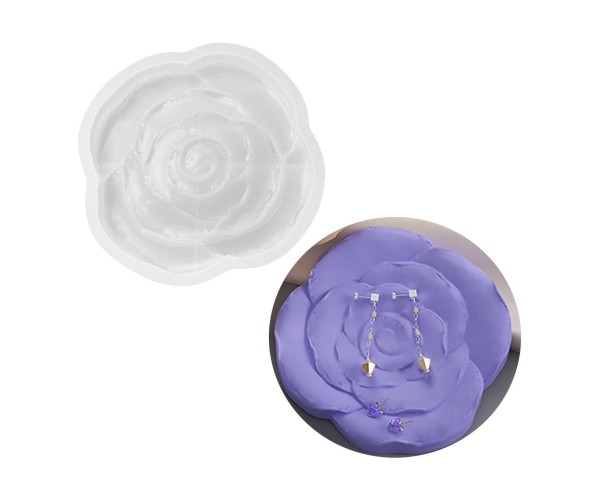 Epoksi Bardak Altı Kabartmalı Gül Desenli Bardak Altlığı Taş Tozu Kalıbı 12.3x12.2x1.7cm