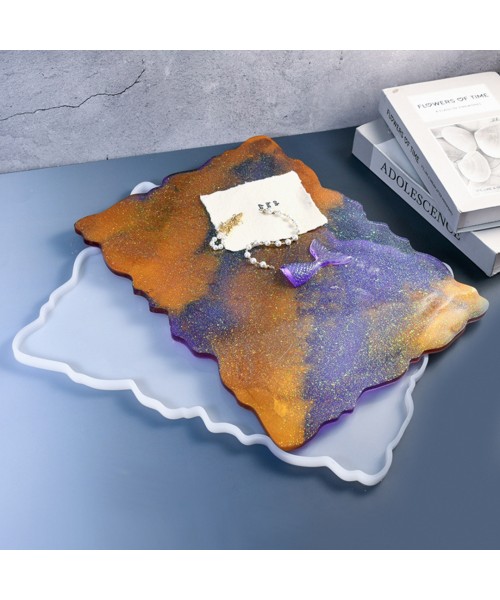 Epoksi Tepsi Kalıbı Dikdörtgen Dalgalı Tepsi Kalıbı Kokulu Taş Tozu Tepsi Kalıbı Silikon 39x29cm