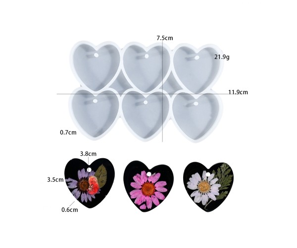 Epoksi Çoklu Kalp Kolye Kalıbı Kokulu Taş Tozu Kolye Kalıbı Silikon 3.8x3.5cm