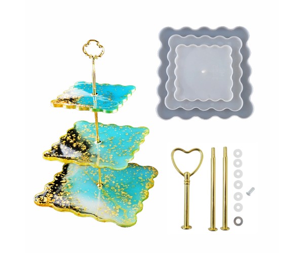 Epoksi Silikon Kek Standı Kare Dalgalı Sunumluk Kalıbı