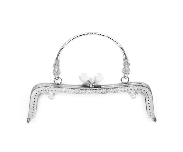 Metal Çanta Sapı Kulplu Taşlı 20cm - Gümüş