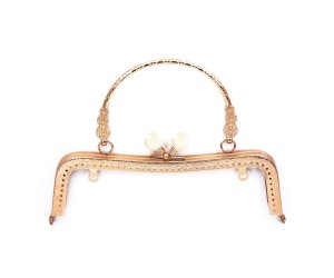 Metal Çanta Sapı Kulplu Taşlı 20cm - Rose