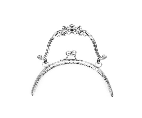 Metal Çanta Sapı Çiçek Detaylı 15cm - Gümüş