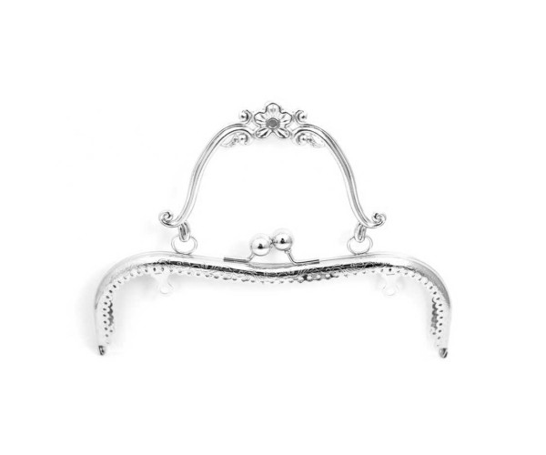 Metal Çanta Sapı Çiçek Detaylı 21cm - Gümüş