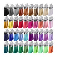 Epoksi Mini Deri Anahtarlık Küpe Püskül Gümüş - Karışık 100 Adet