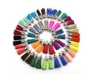 Epoksi Mini Deri Anahtarlık Küpe Püskül Gümüş - Karışık 100 Adet