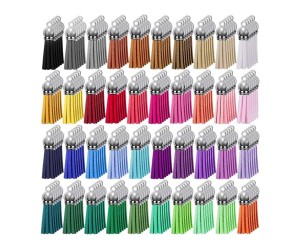 Epoksi Mini Deri Anahtarlık Küpe Püskül Gümüş - Karışık 100 Adet