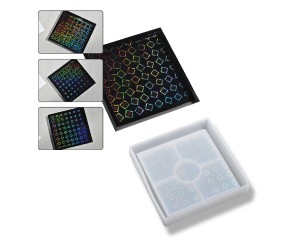 Epoksi Silikon Hologramlı Kare Tabak Bardak Saksı Altlığı ve Çerezlik Kalıbı