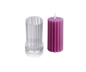 Poli Karbon Mum Kalıbı Mika Mum Kalıbı Kalın Dik Çizgili Silindir Mum Kalıbı 10cmx5cm GT-6219