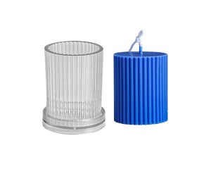 Poli Karbon Mum Kalıbı Mika Mum Kalıbı Silindir Dik Çizgili 10cmx7cm GT-6216