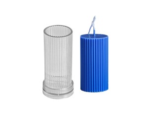 Poli Karbon Mum Kalıbı Mika Mum Kalıbı Silindir Dik Çizgili 15cmx5cm GT-9155