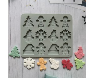 Epoksi Şeker Hamuru Çikolata ve Kurabiye Karışık Yılbaşı Modelleri Silikon Kalıbı GT-1587