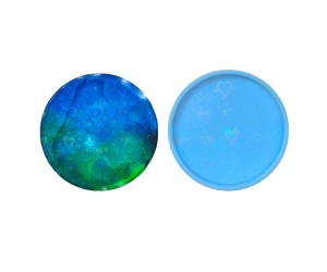 Epoksi Yuvarlak Daire Magnet Bardak Altlığı Kalp Desenli Hologram Silikon Kalıbı - GT9488