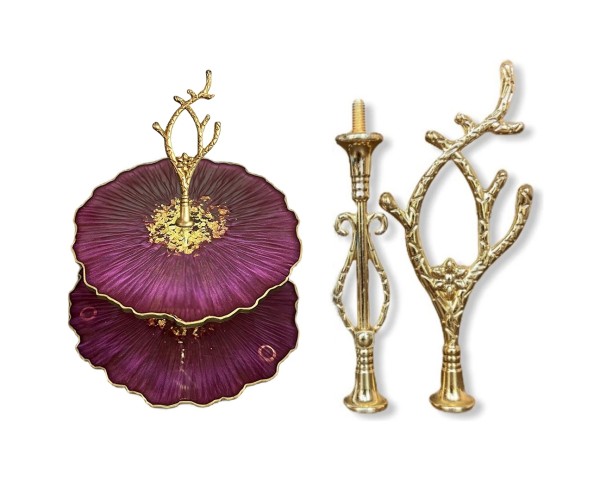 Epoksi 2 Katlı Meyve Ve Cupcake ve Sunumluk Stant Bağlantı Aparatı Stant Tutucu - Gold