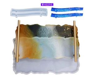 Epoksi Tepsi Kalıbı Dikdörtgen Tepsi Kalıbı Dalgalı Model Kalıbı Silikon Kulp Hediyeli 34.6x21x1.2cm